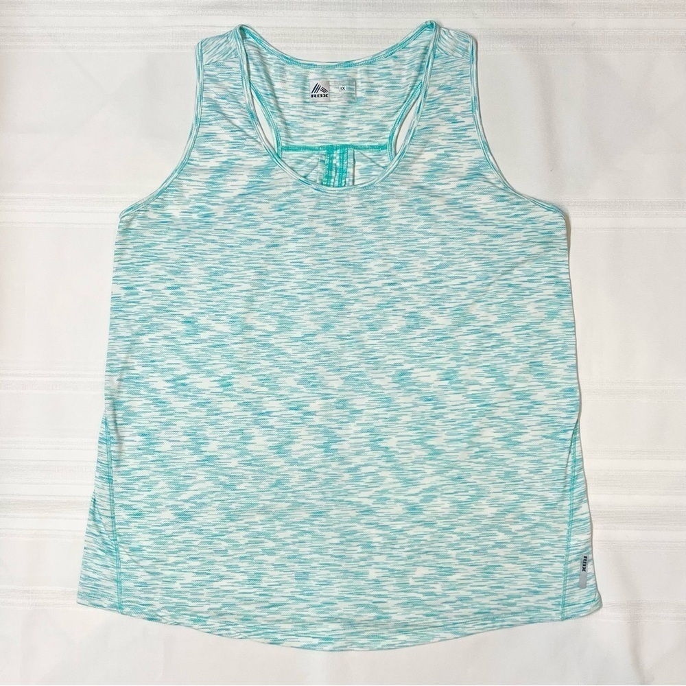 RBX Racerback Tank Performance Activewear Workout Sz 1X EUC Green & White